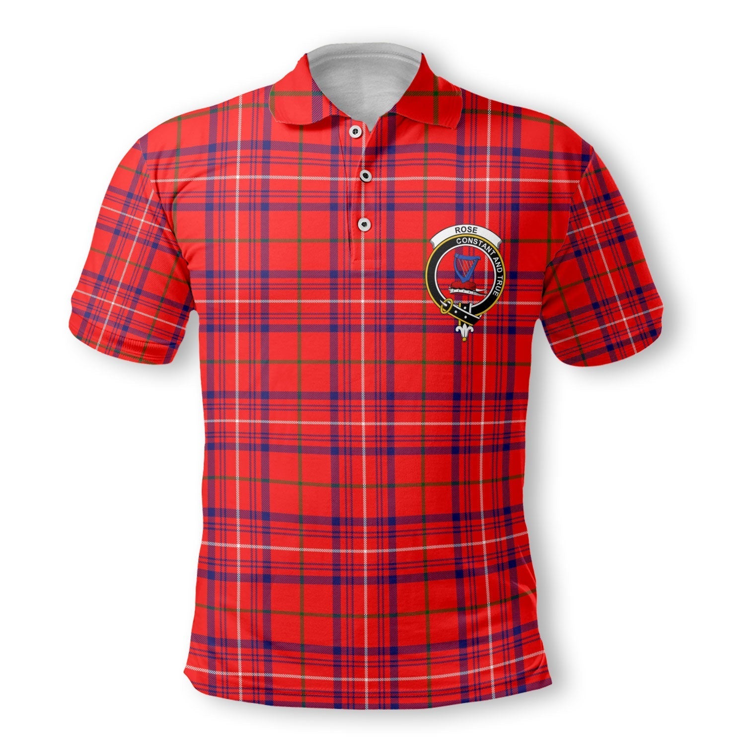 Clan Rose Tartan Golf Tartan Men Polo Shirt Crest And Plaid Basic Style