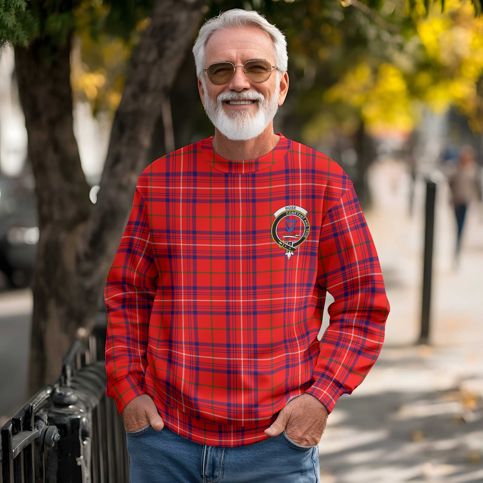 Clan Rose Tartan Men Sweatshirt Crest And Plaid Basic Style