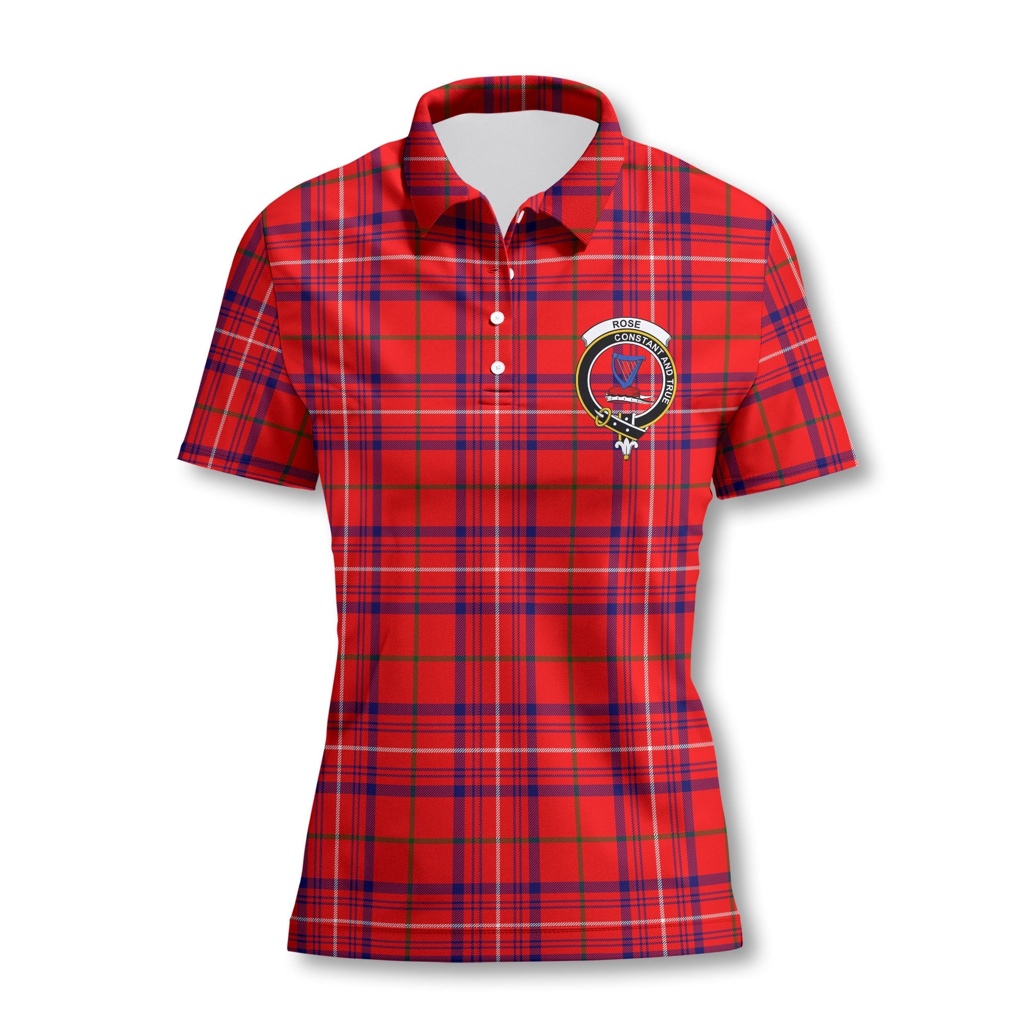 Clan Rose Tartan Women Polo Shirt Crest And Plaid Basic Style