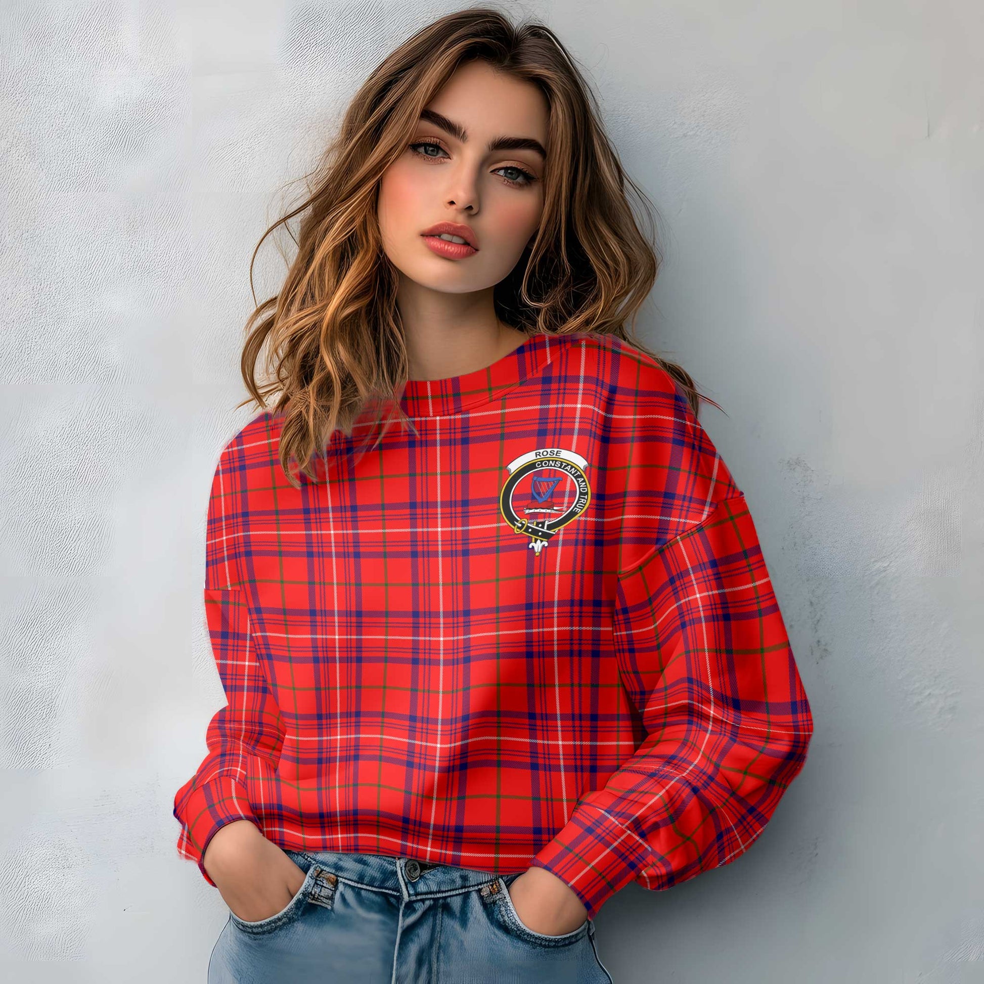 Clan Rose Tartan Women Sweatshirt Crest And Plaid Basic Style