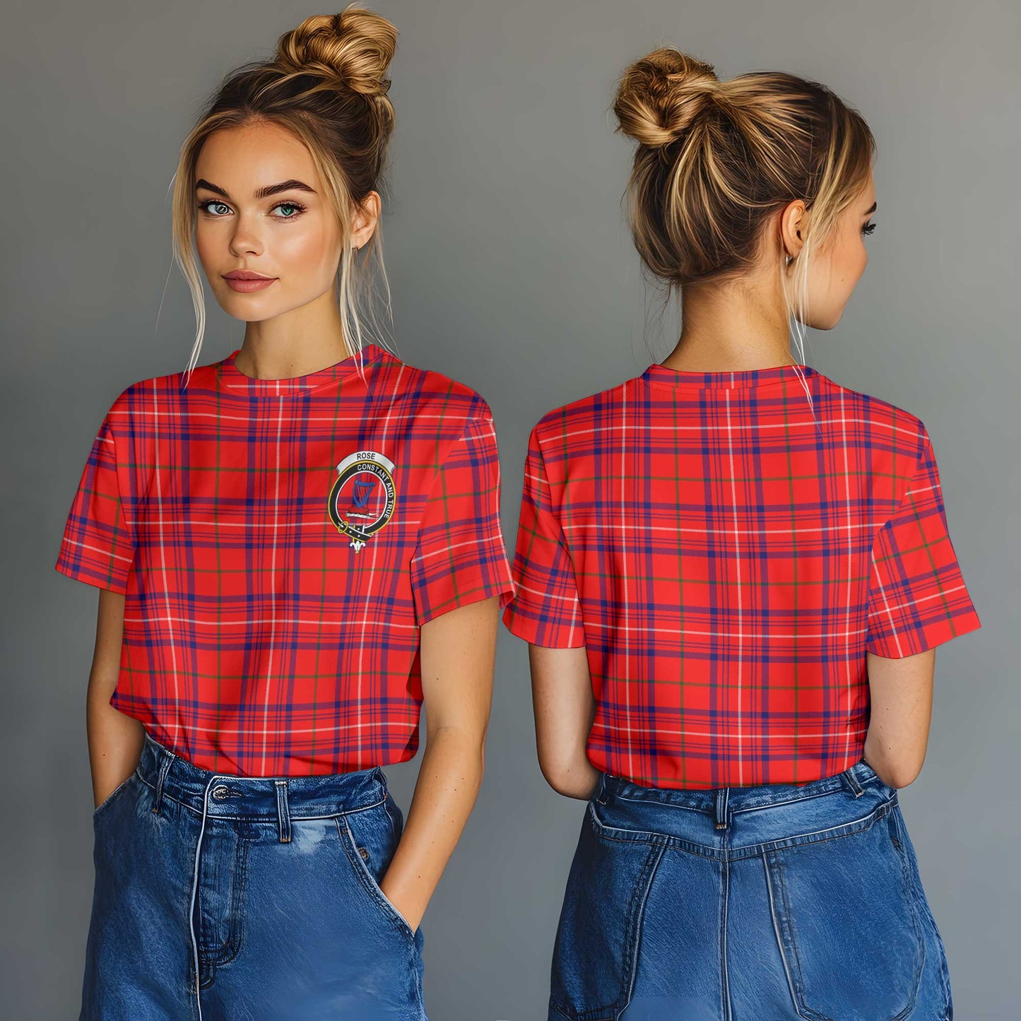 Clan Rose Tartan Women T Shirt Crest And Plaid Basic Style