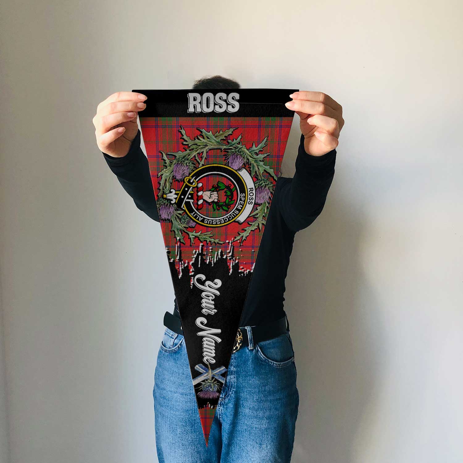 Clan Ross Tartan Felt Pennant Crest And Plaid Basic Style