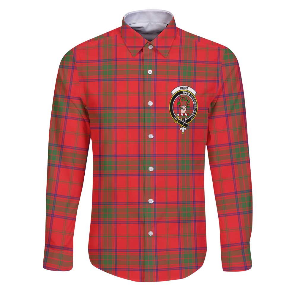 Clan Ross Tartan Long Sleeve Button Shirt Crest And Plaid Basic Style