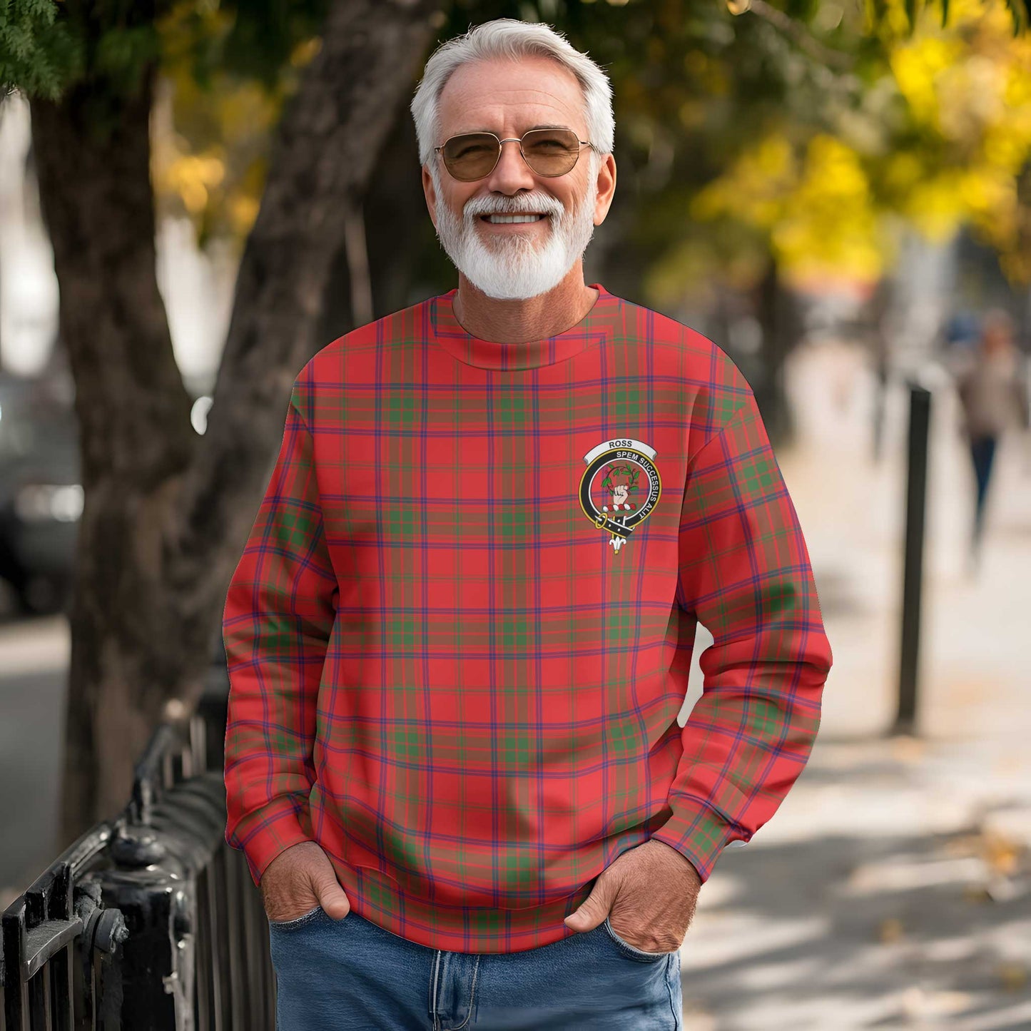 Clan Ross Tartan Men Sweatshirt Crest And Plaid Basic Style