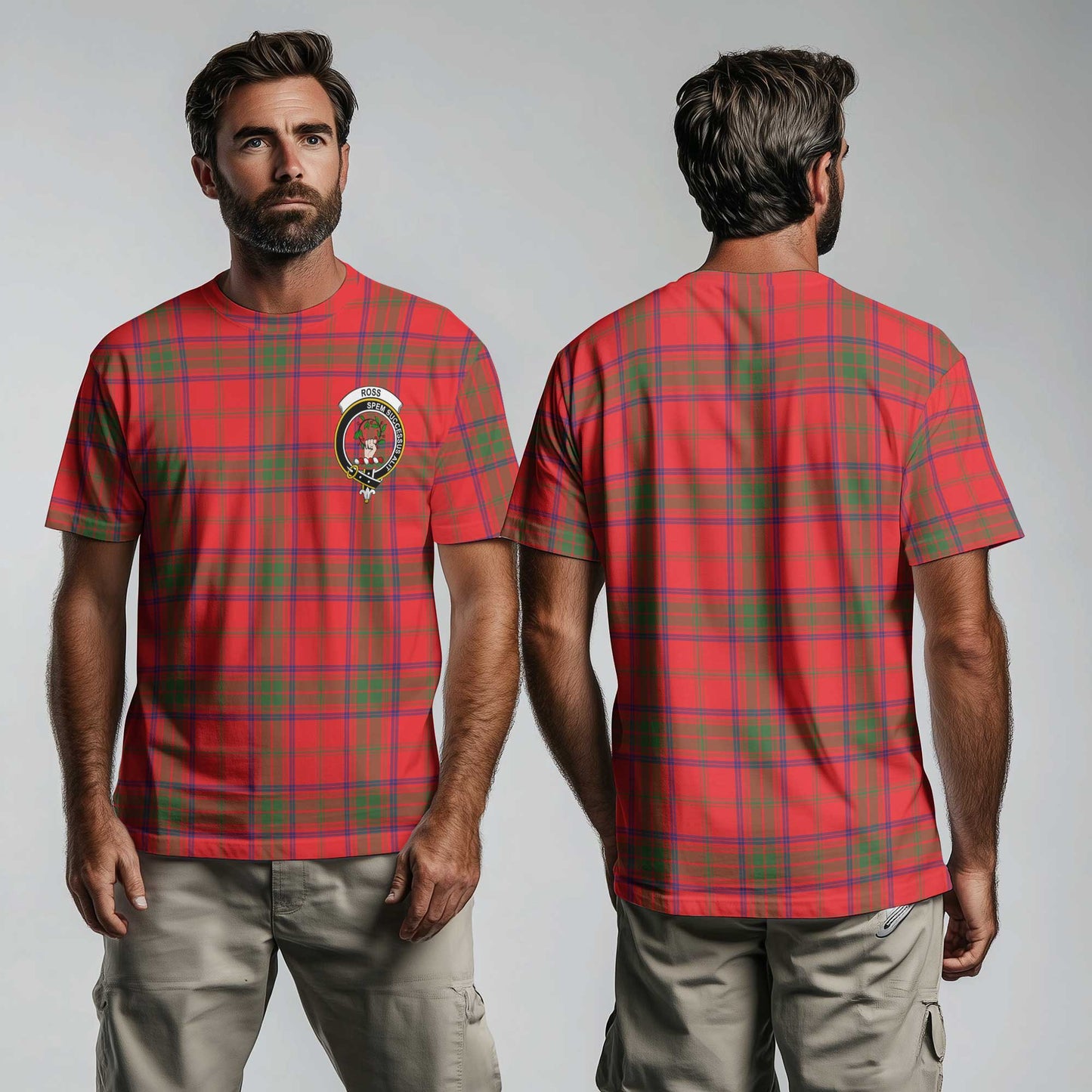 Clan Ross Tartan Men T Shirt Crest And Plaid Basic Style