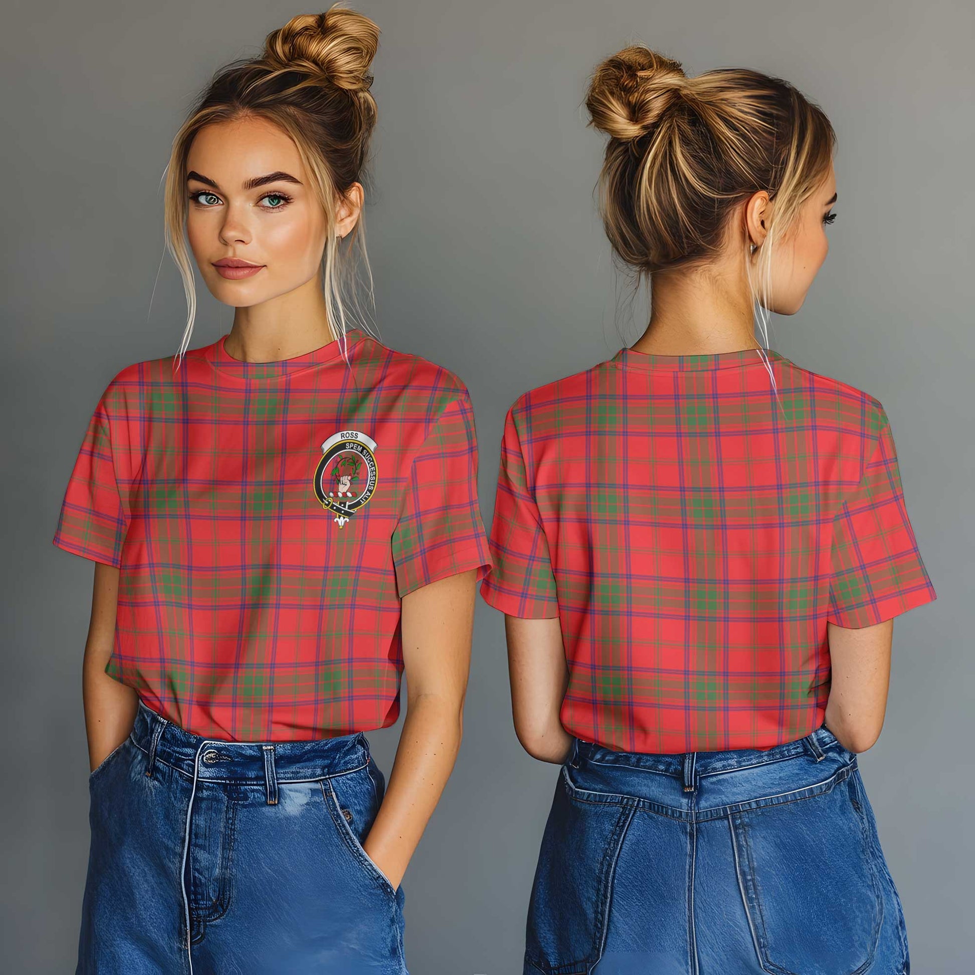 Clan Ross Tartan Women T Shirt Crest And Plaid Basic Style