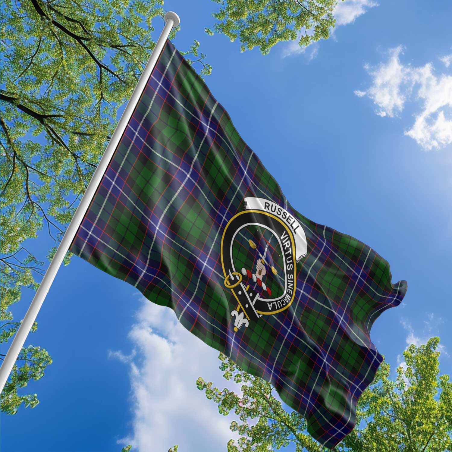 Clan Russell Tartan Flag Crest And Plaid Basic Style