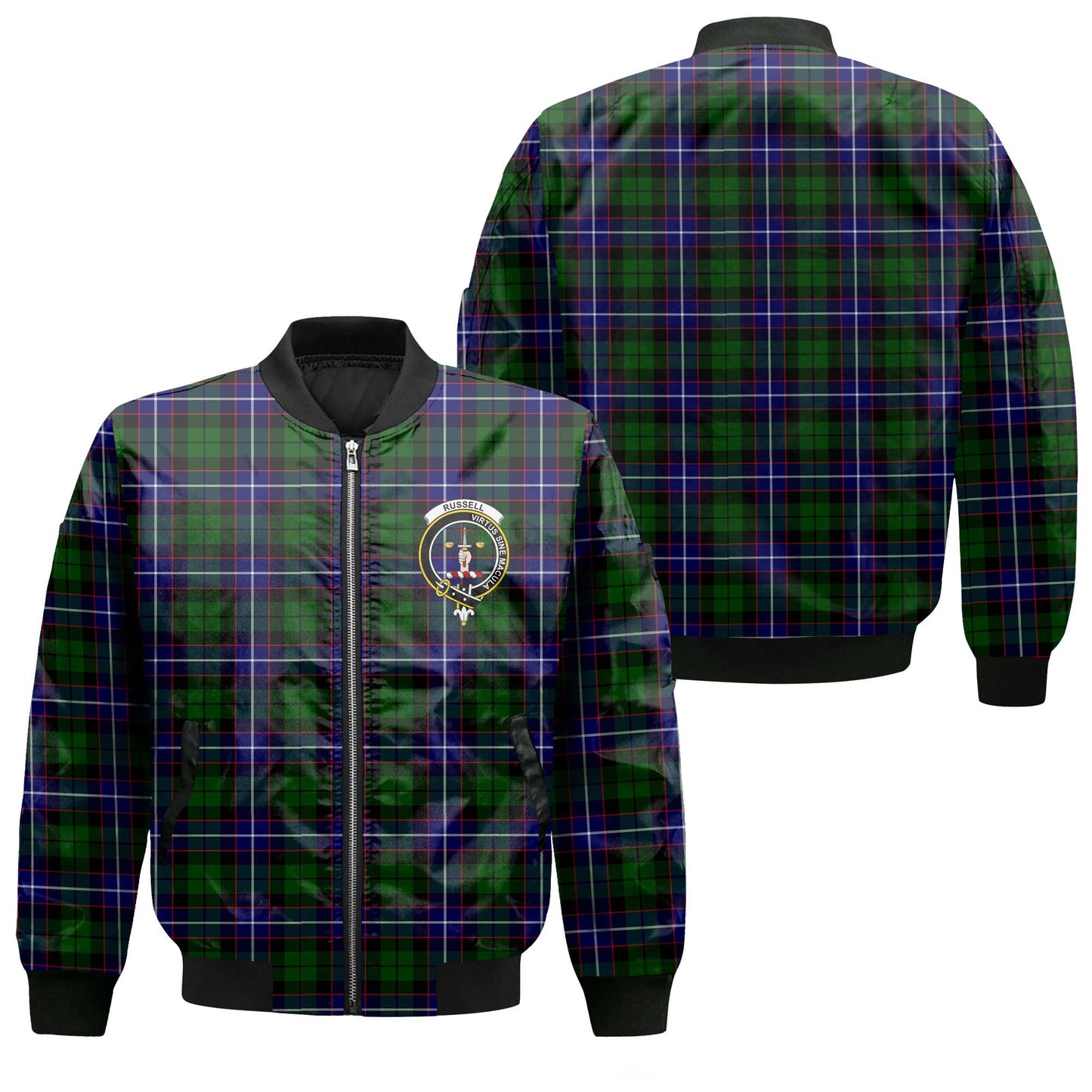 Clan Russell Tartan Men Bomber Jacket Crest And Plaid Basic Style