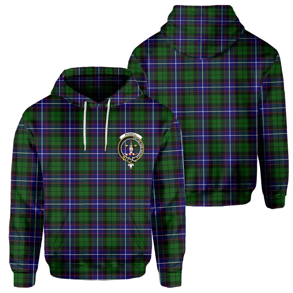 Clan Russell Tartan Men Hoodie Crest And Plaid Basic Style