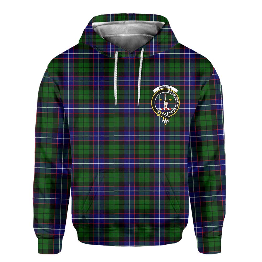 Clan Russell Tartan Men Hoodie Crest And Plaid Basic Style