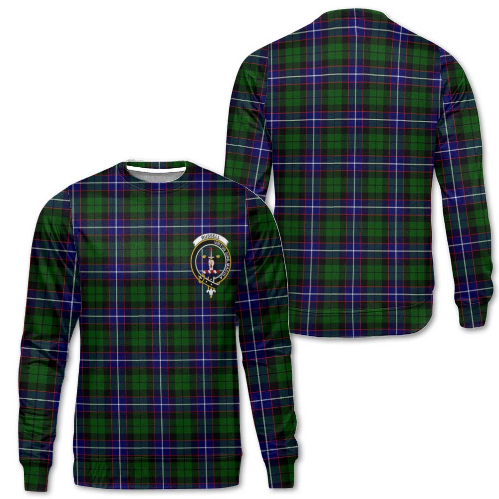 Clan Russell Tartan Men Sweatshirt Crest And Plaid Basic Style