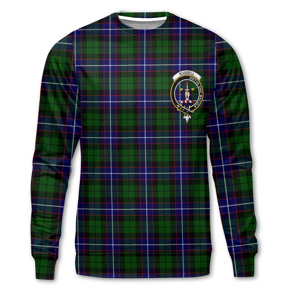 Clan Russell Tartan Men Sweatshirt Crest And Plaid Basic Style