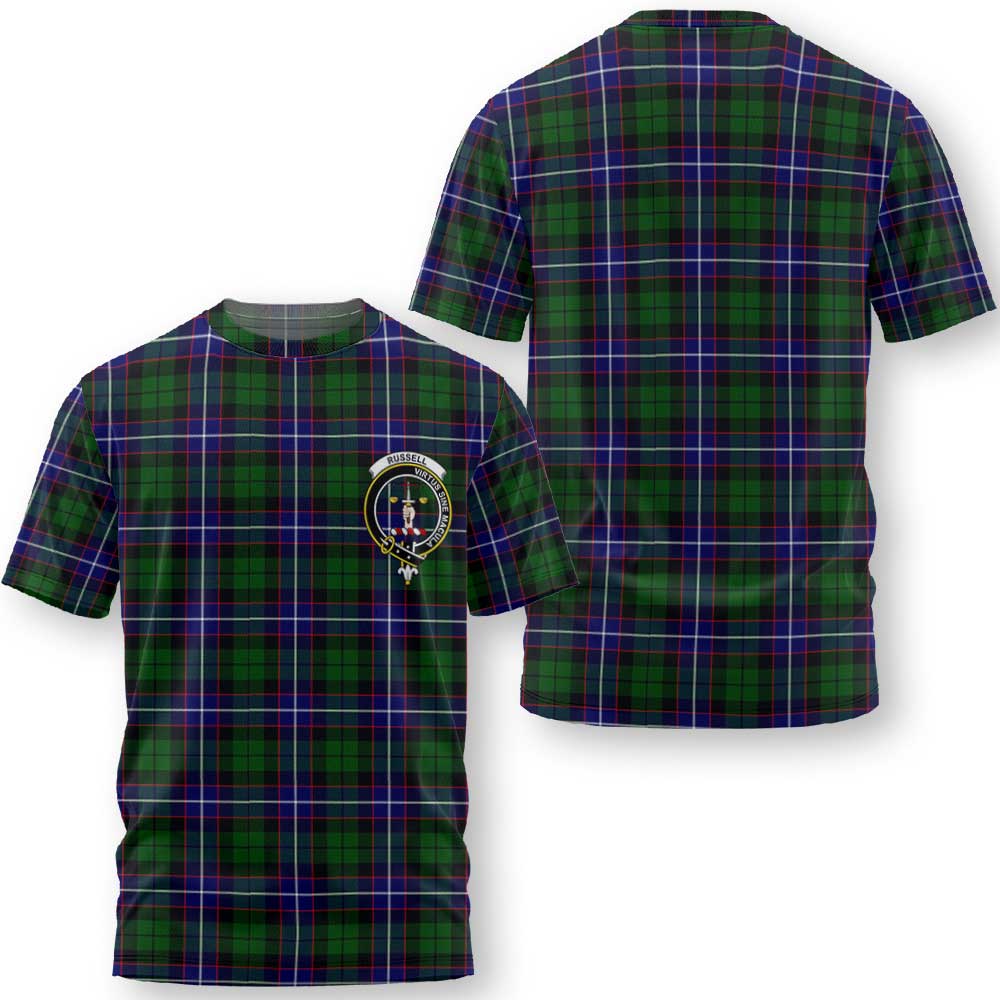 Clan Russell Tartan Men T Shirt Crest And Plaid Basic Style