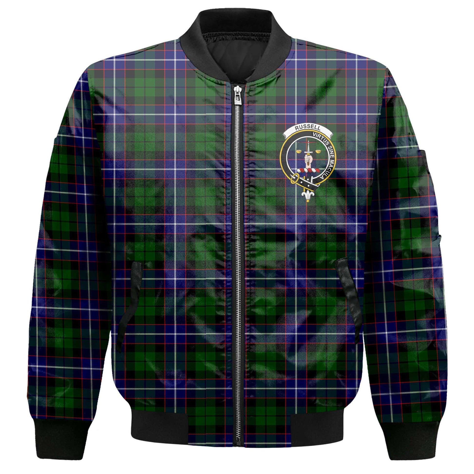 Clan Russell Tartan Women Bomber Jacket Crest And Plaid Basic Style