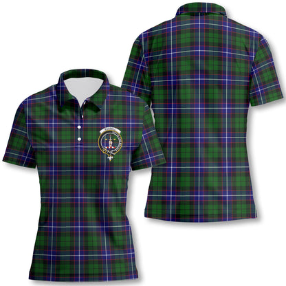 Clan Russell Tartan Women Polo Shirt Crest And Plaid Basic Style