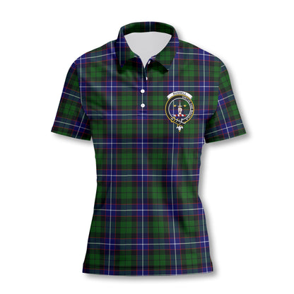 Clan Russell Tartan Women Polo Shirt Crest And Plaid Basic Style