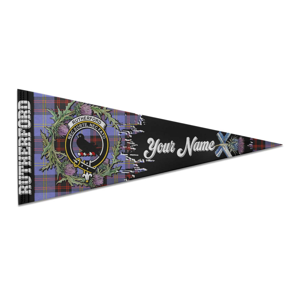 Clan Rutherford Tartan Felt Pennant Crest And Plaid Basic Style