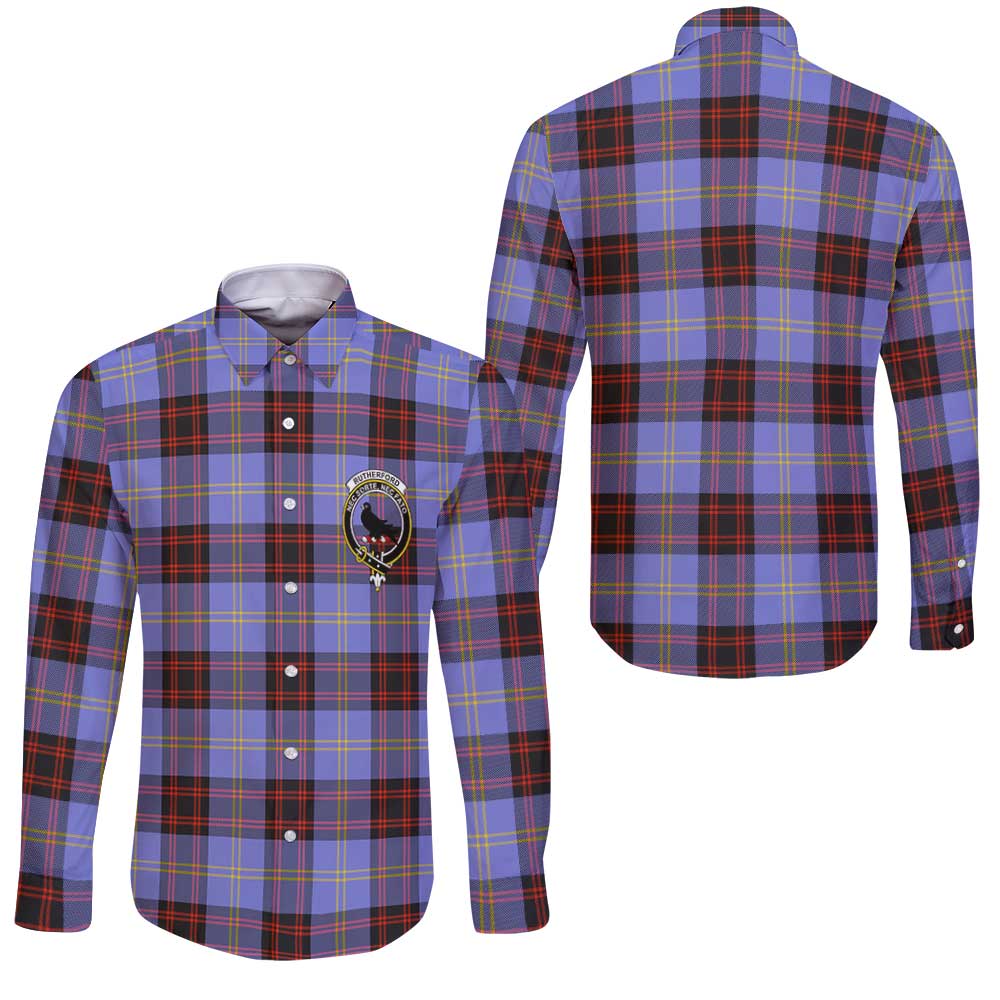 Clan Rutherford Tartan Long Sleeve Button Shirt Crest And Plaid Basic Style
