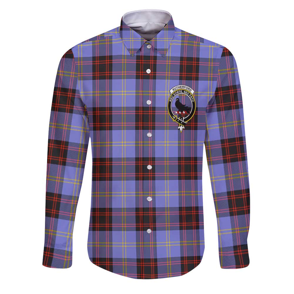 Clan Rutherford Tartan Long Sleeve Button Shirt Crest And Plaid Basic Style