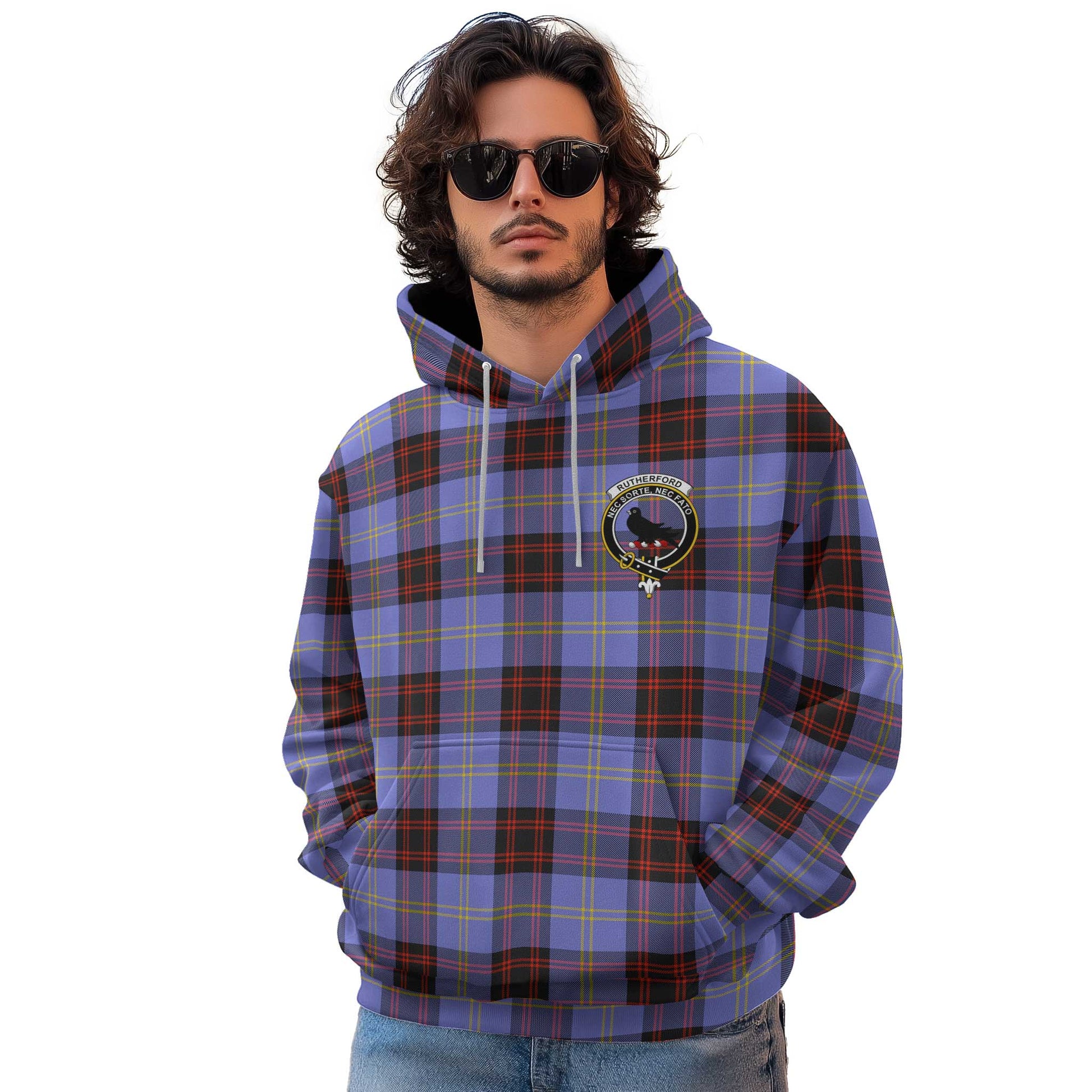 Clan Rutherford Tartan Men Hoodie Crest And Plaid Basic Style