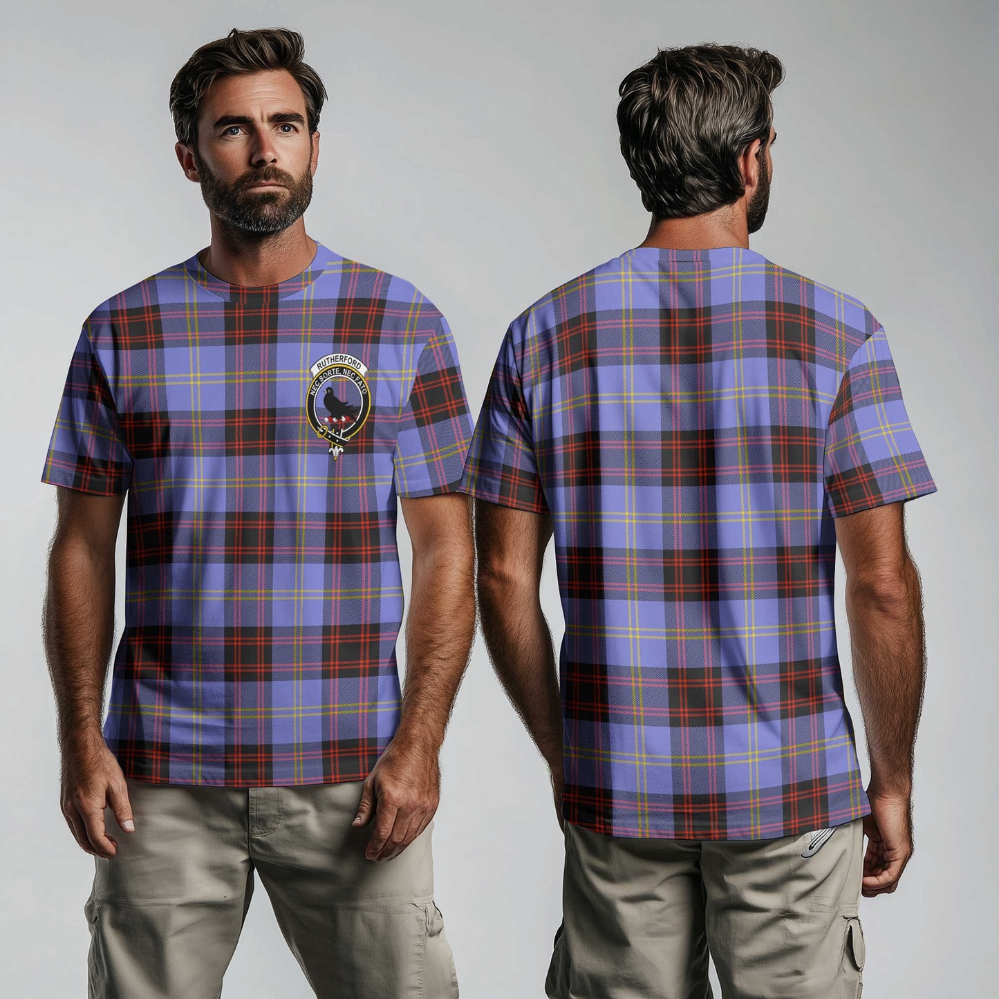 Clan Rutherford Tartan Men T Shirt Crest And Plaid Basic Style