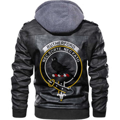 Clan Rutherford Tartan Zip Leather Jacket Crest And Plaid Basic Style