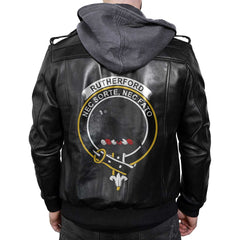 Clan Rutherford Tartan Zip Leather Jacket Crest And Plaid Basic Style
