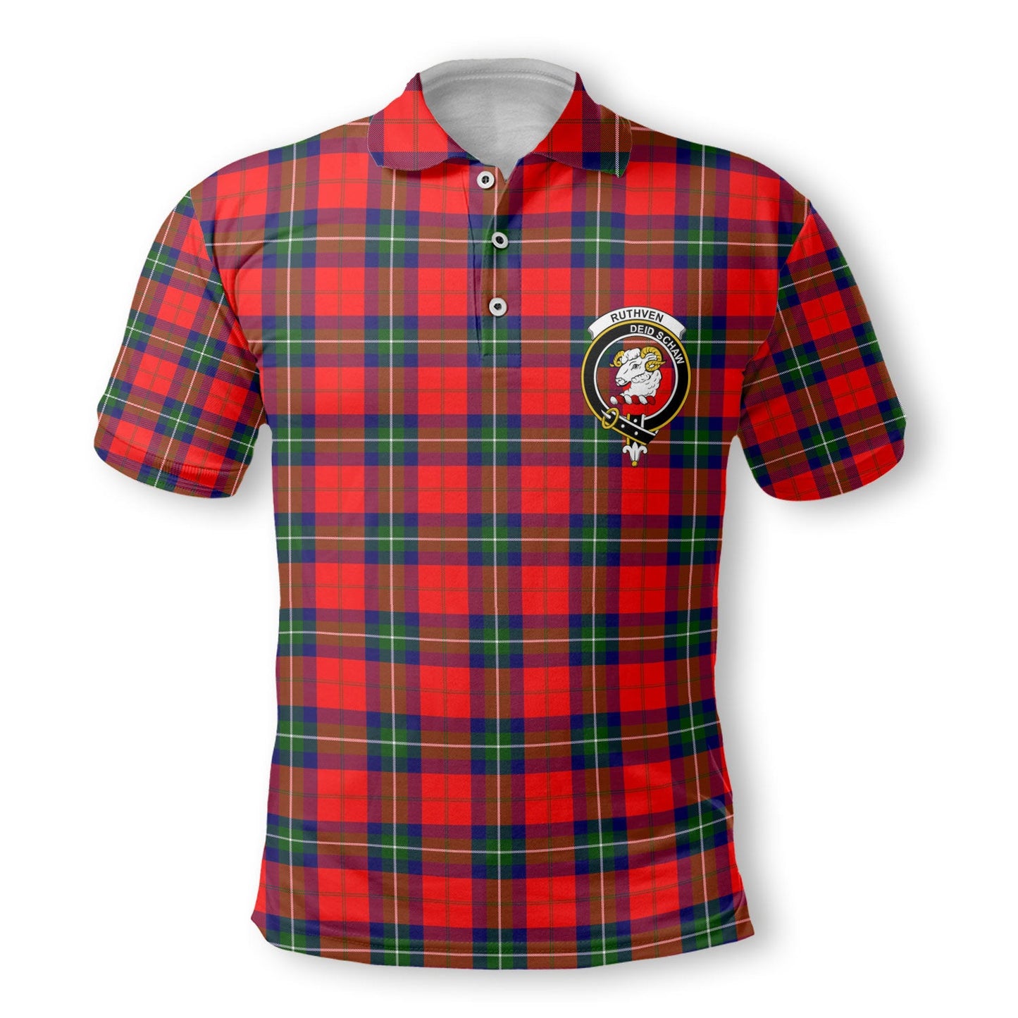 Clan Ruthven Tartan Golf Men Polo Shirt Crest And Plaid Basic Style