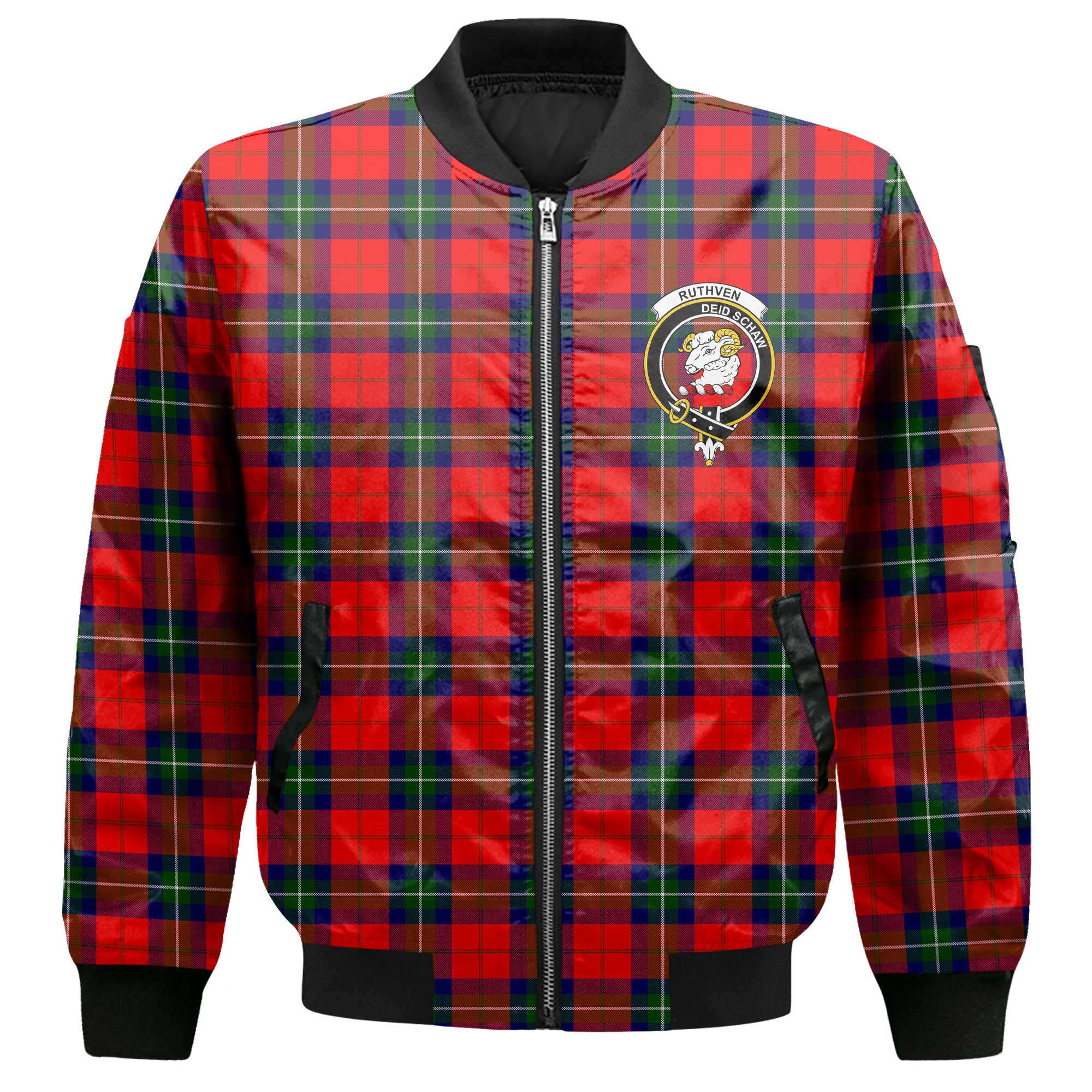 Clan Ruthven Tartan Men Bomber Jacket Crest And Plaid Basic Style