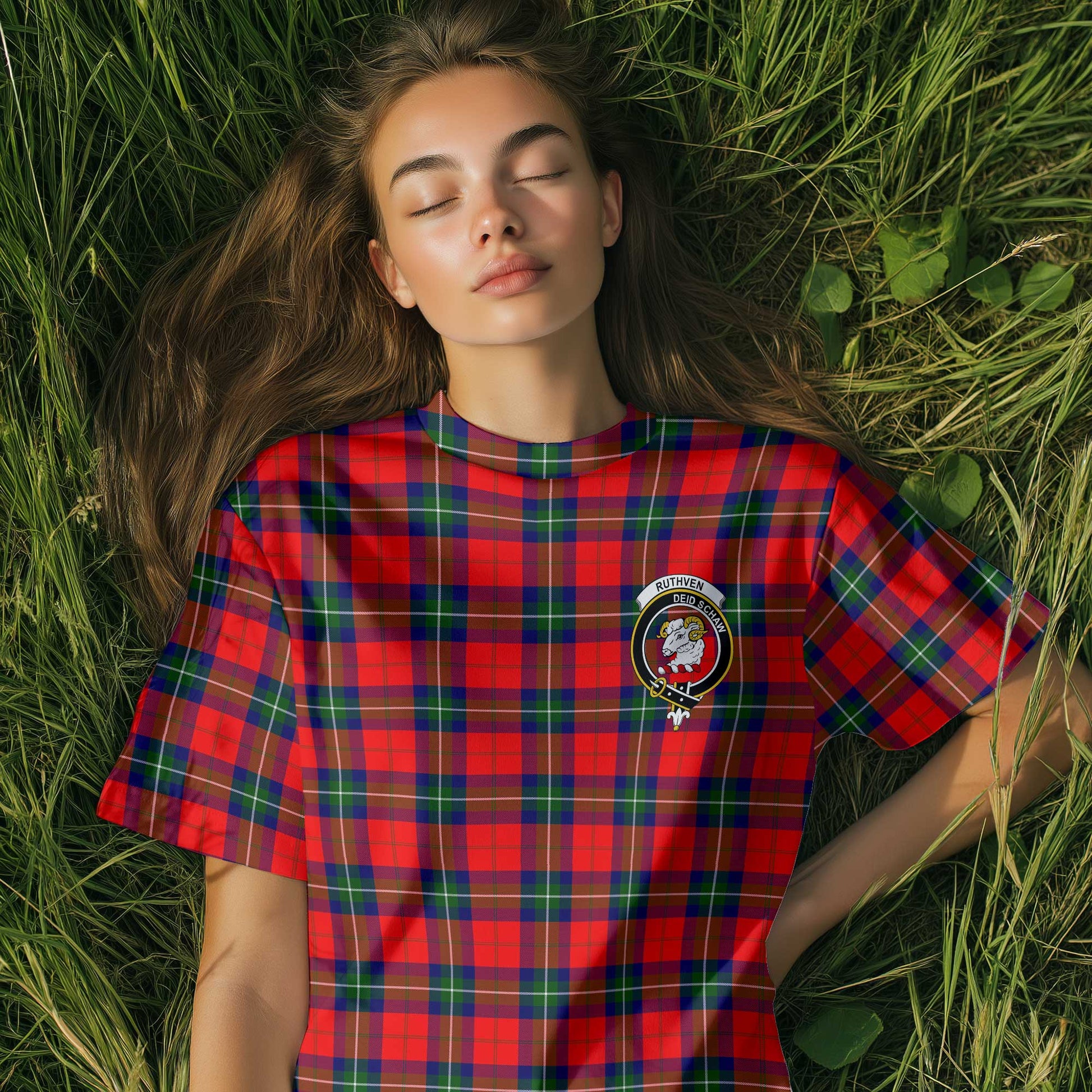 Clan Ruthven Tartan Women T Shirt Crest And Plaid Basic Style