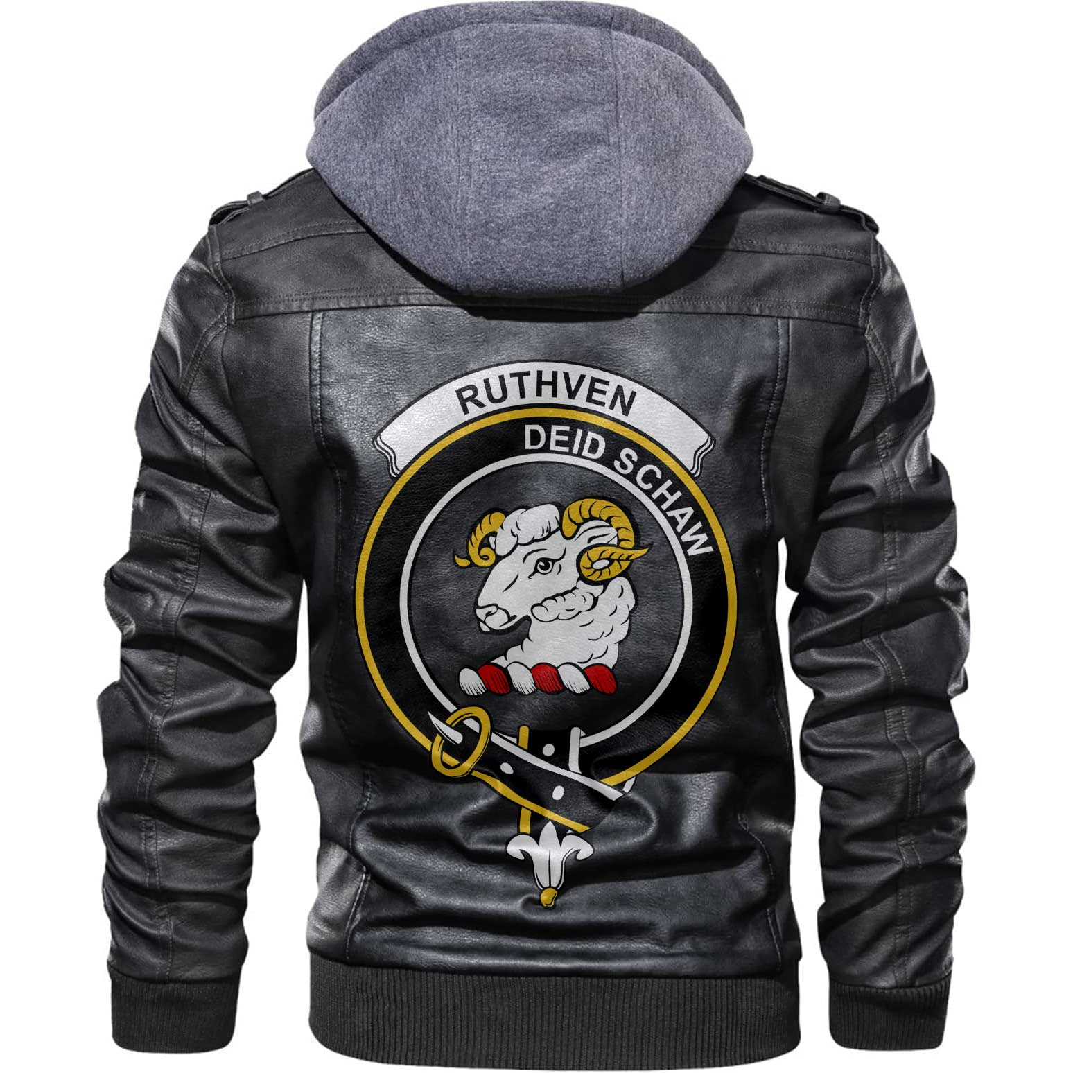 Clan Ruthven Tartan Zip Leather Jacket Crest And Plaid Basic Style