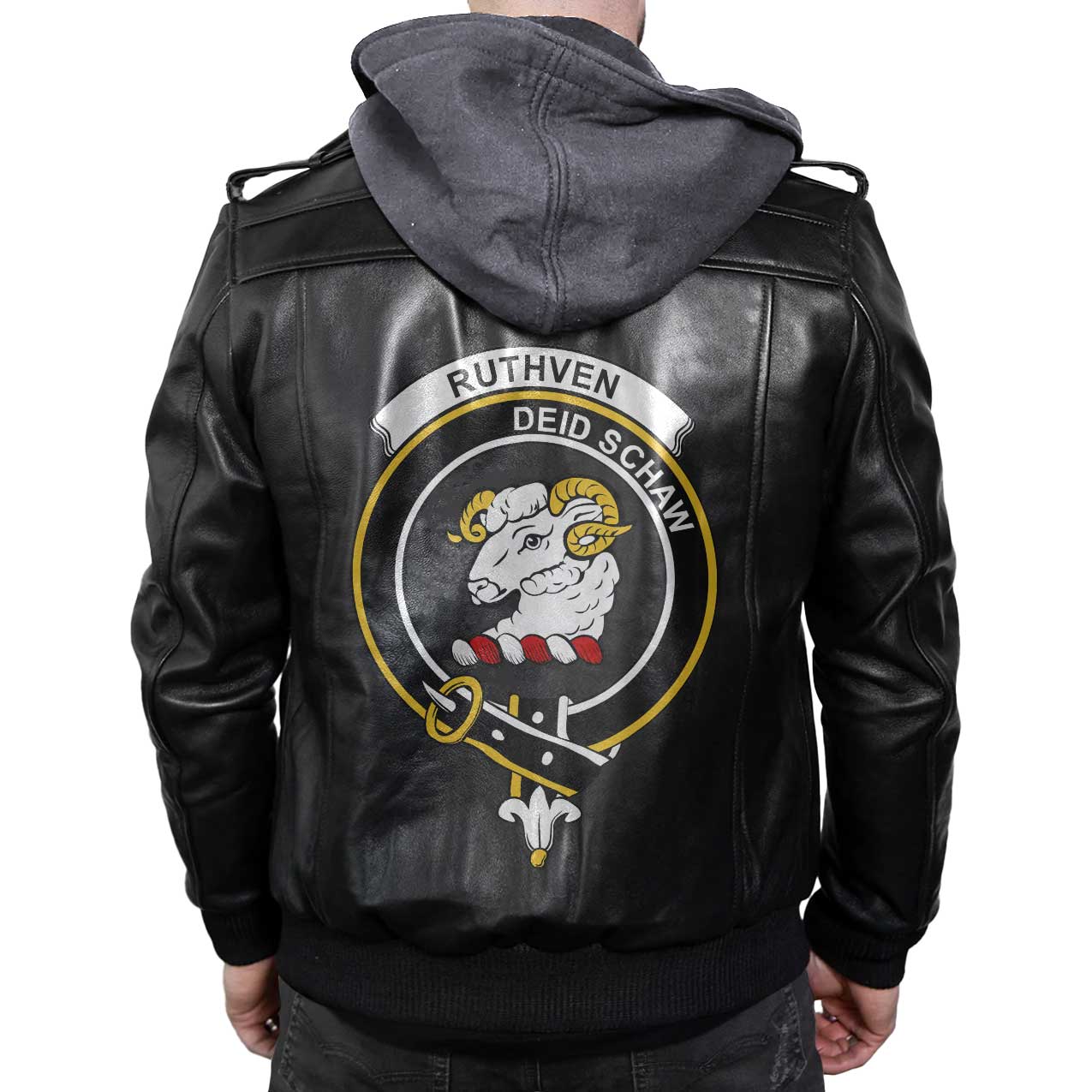 Clan Ruthven Tartan Zip Leather Jacket Crest And Plaid Basic Style