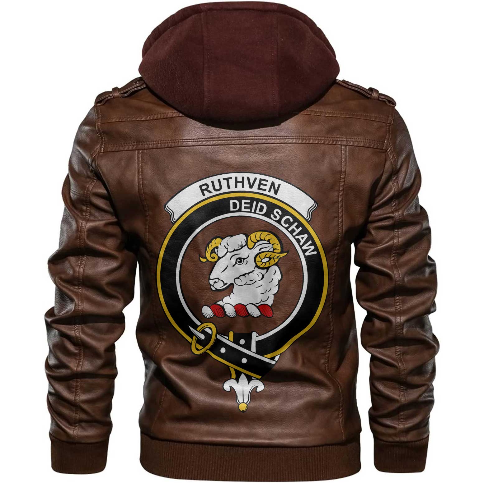 Clan Ruthven Tartan Zip Leather Jacket Crest And Plaid Basic Style