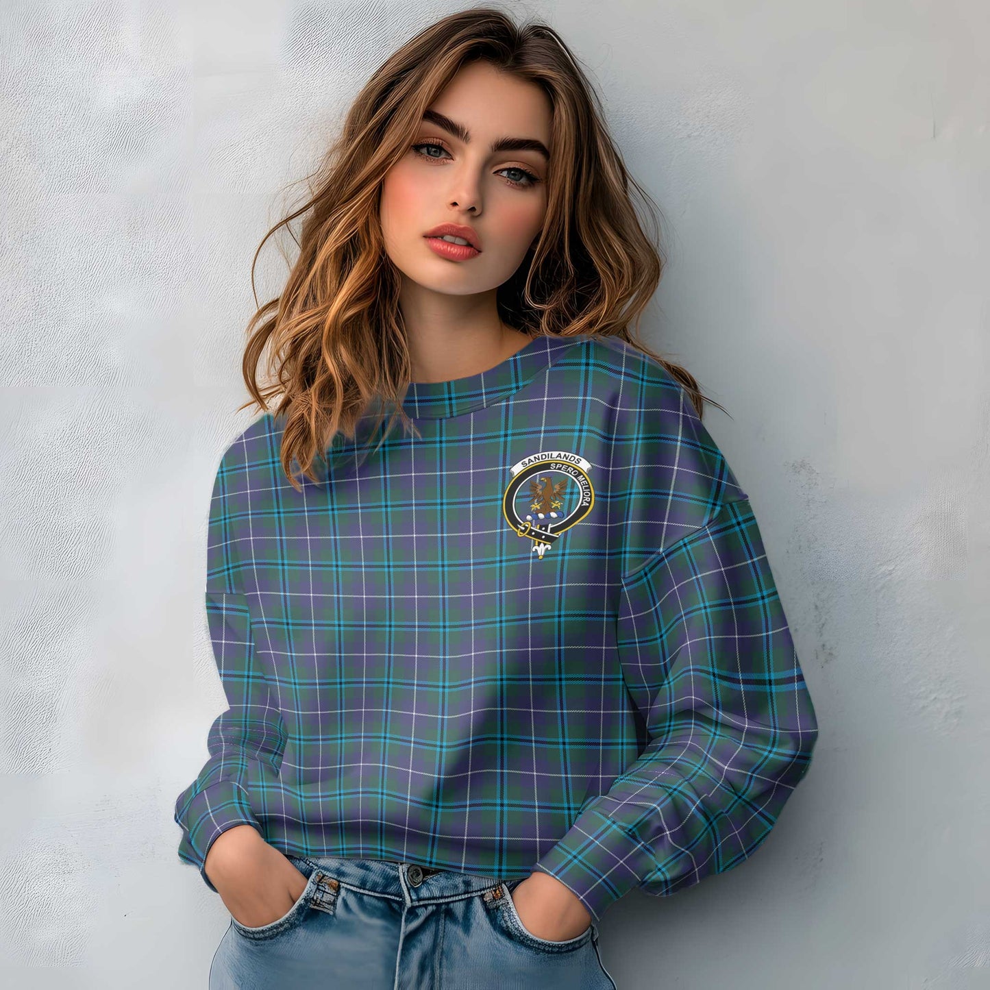 Clan Sandilands Tartan Women Sweatshirt Crest And Plaid Basic Style