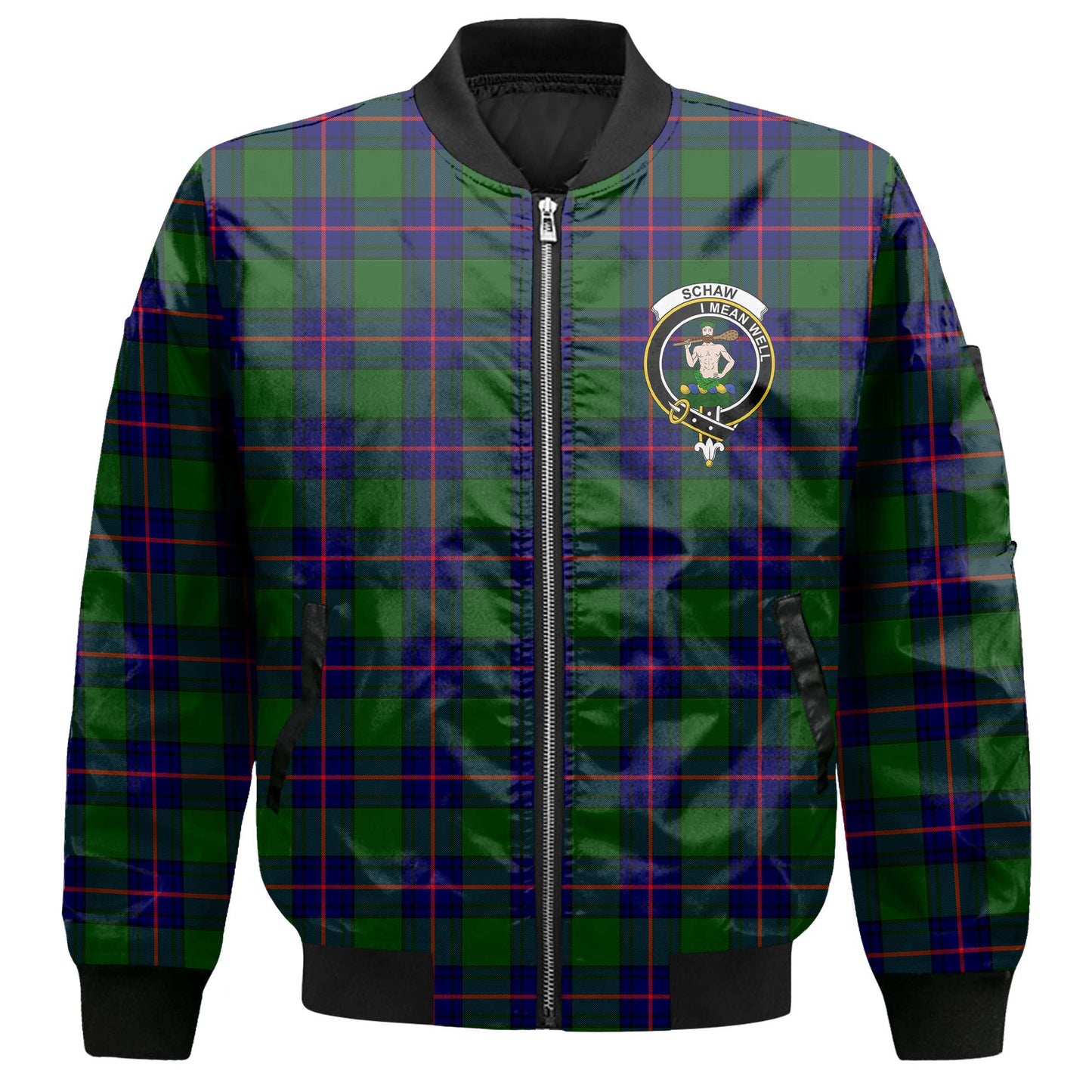 Clan Schaw Tartan Men Bomber Jacket Crest And Plaid Basic Style