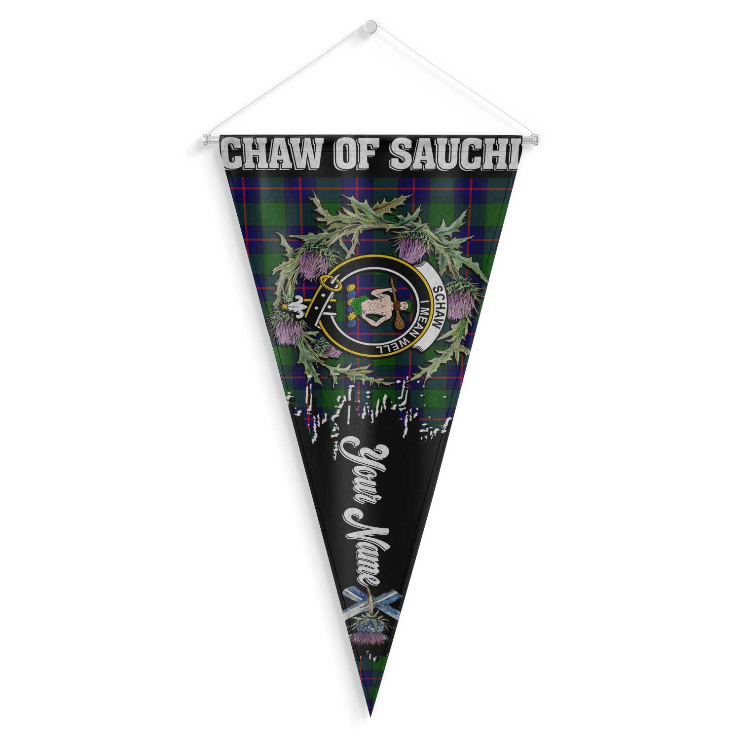 Clan Schaw Of Sauchie Tartan Felt Pennant Crest And Plaid Basic Style