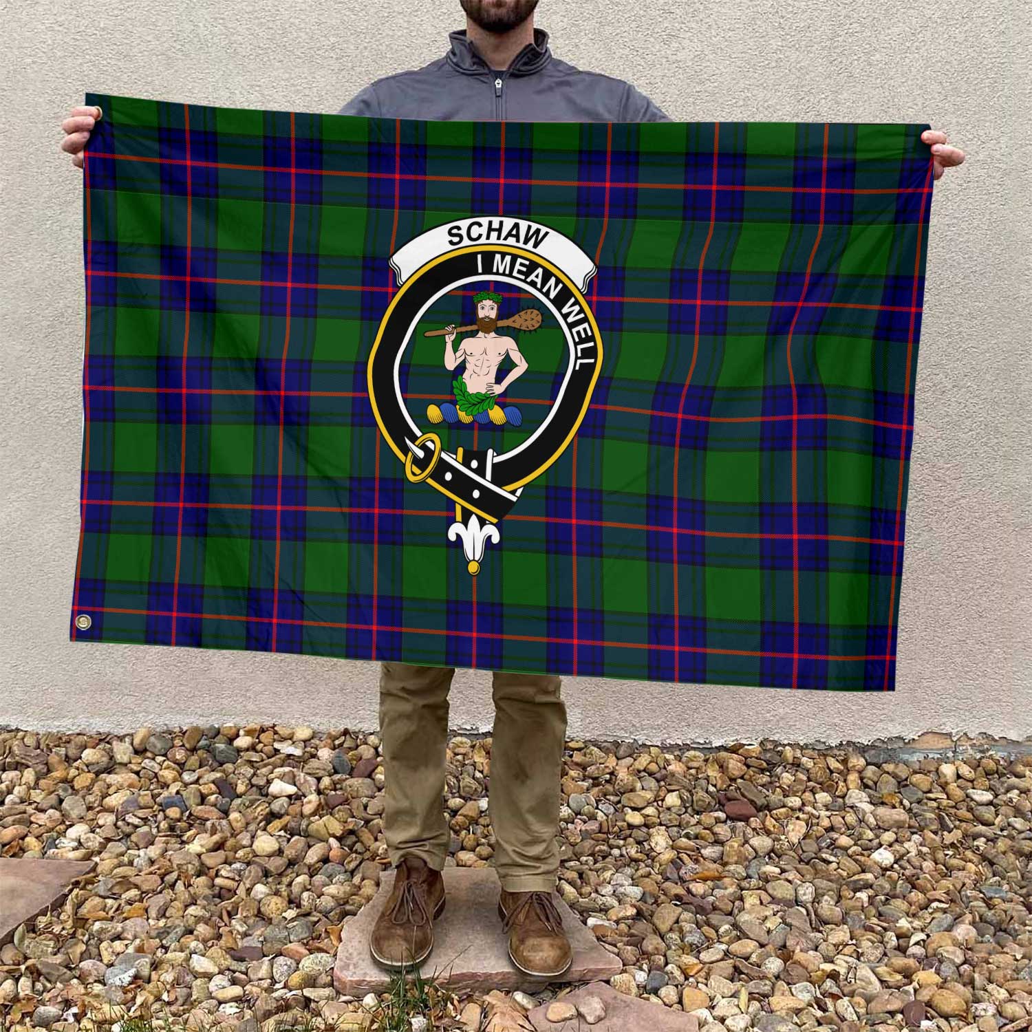 Clan Schaw Of Sauchie Tartan Flag Crest And Plaid Basic Style