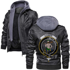 Clan Schaw Of Sauchie Tartan Zip Leather Jacket Crest And Plaid Basic Style
