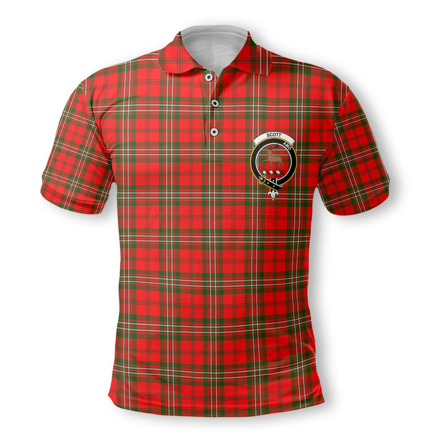 Clan Scott Tartan Golf Tartan Men Polo Shirt Crest And Plaid Basic Style