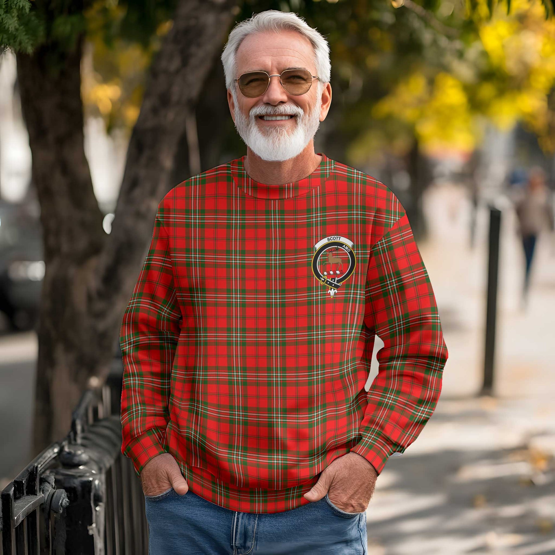 Clan Scott Tartan Men Sweatshirt Crest And Plaid Basic Style