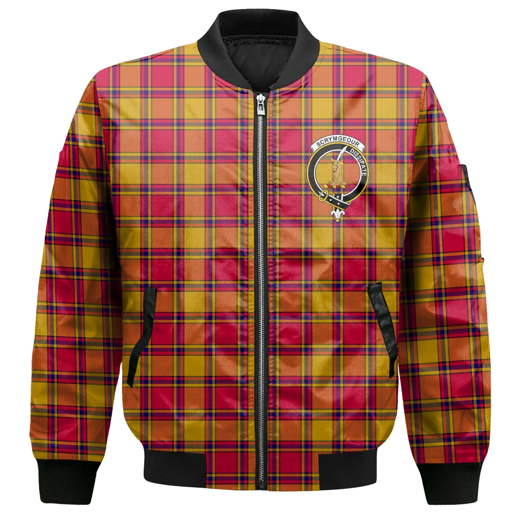 Clan Scrymgeour Tartan Men Bomber Jacket Crest And Plaid Basic Style