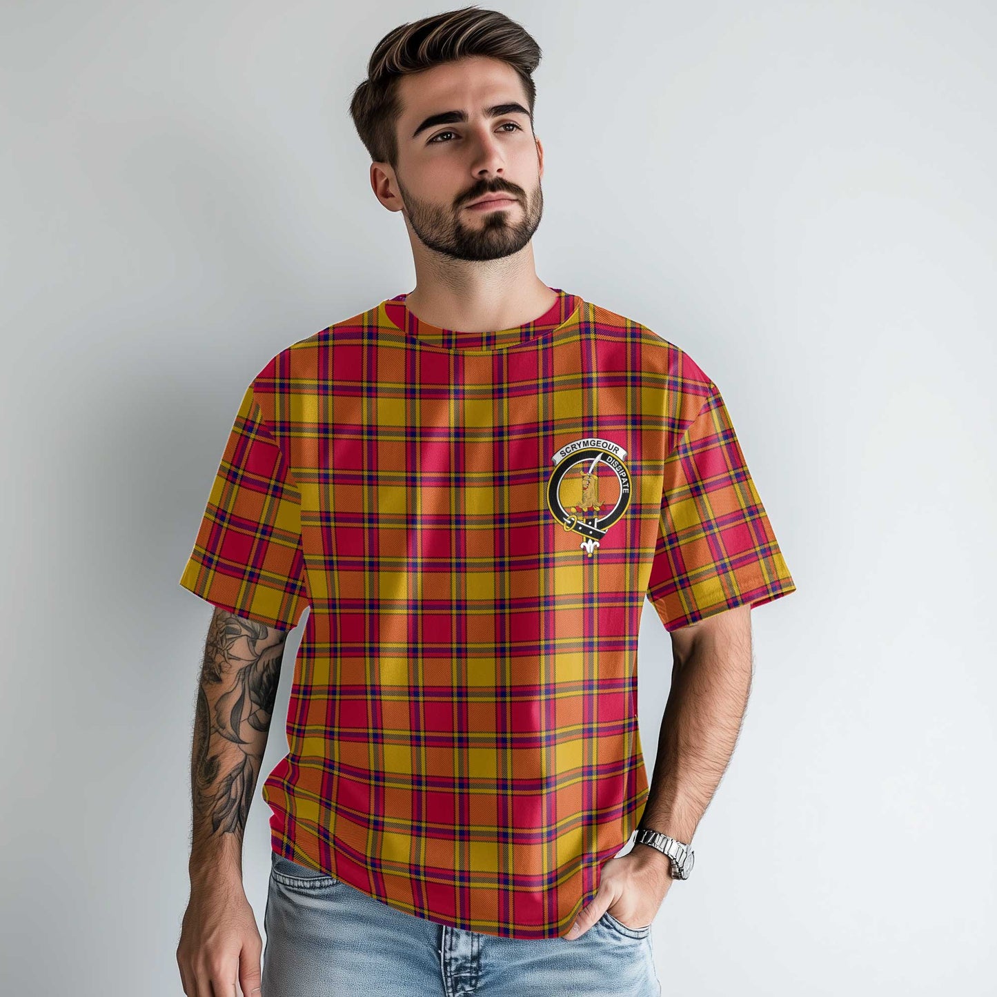 Clan Scrymgeour Tartan Men T Shirt Crest And Plaid Basic Style