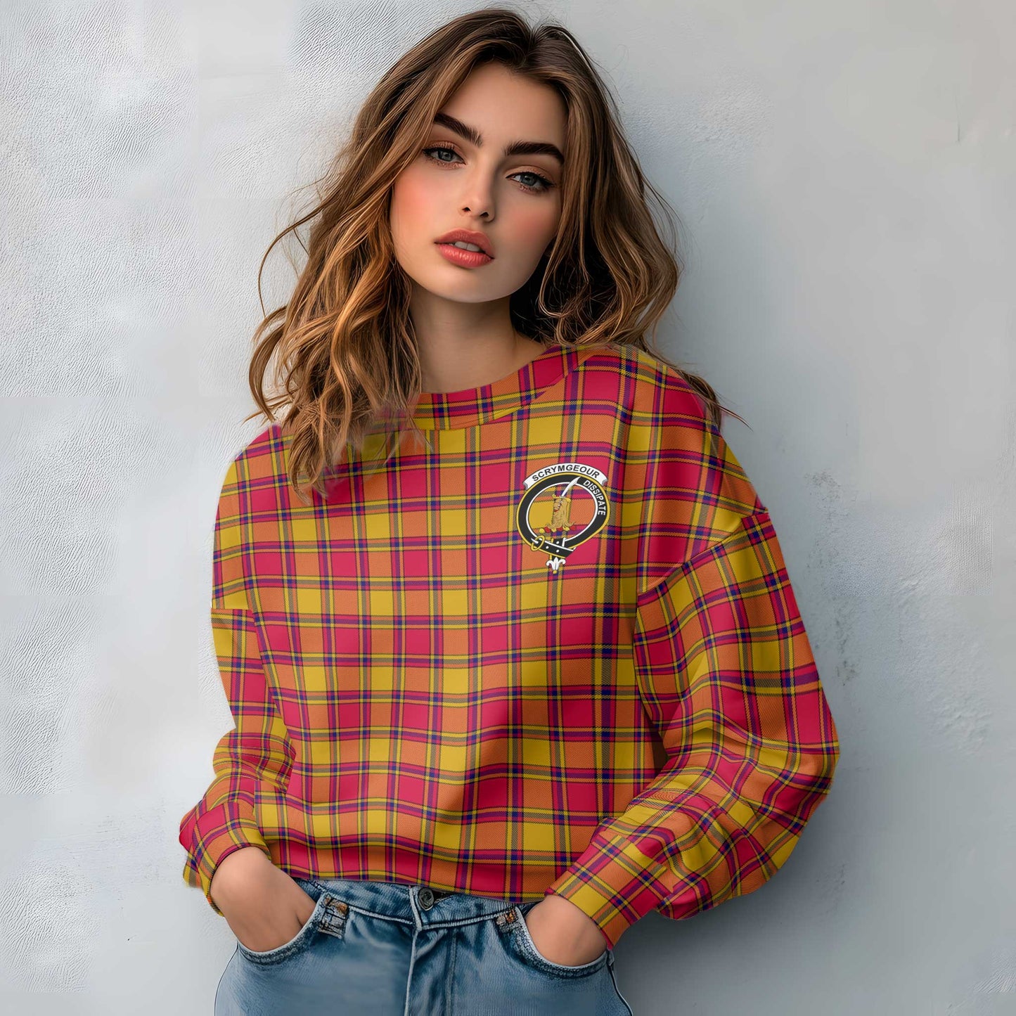 Clan Scrymgeour Tartan Women Sweatshirt Crest And Plaid Basic Style