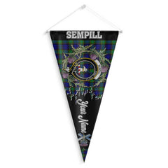 Clan Sempill Tartan Felt Pennant Crest And Plaid Basic Style