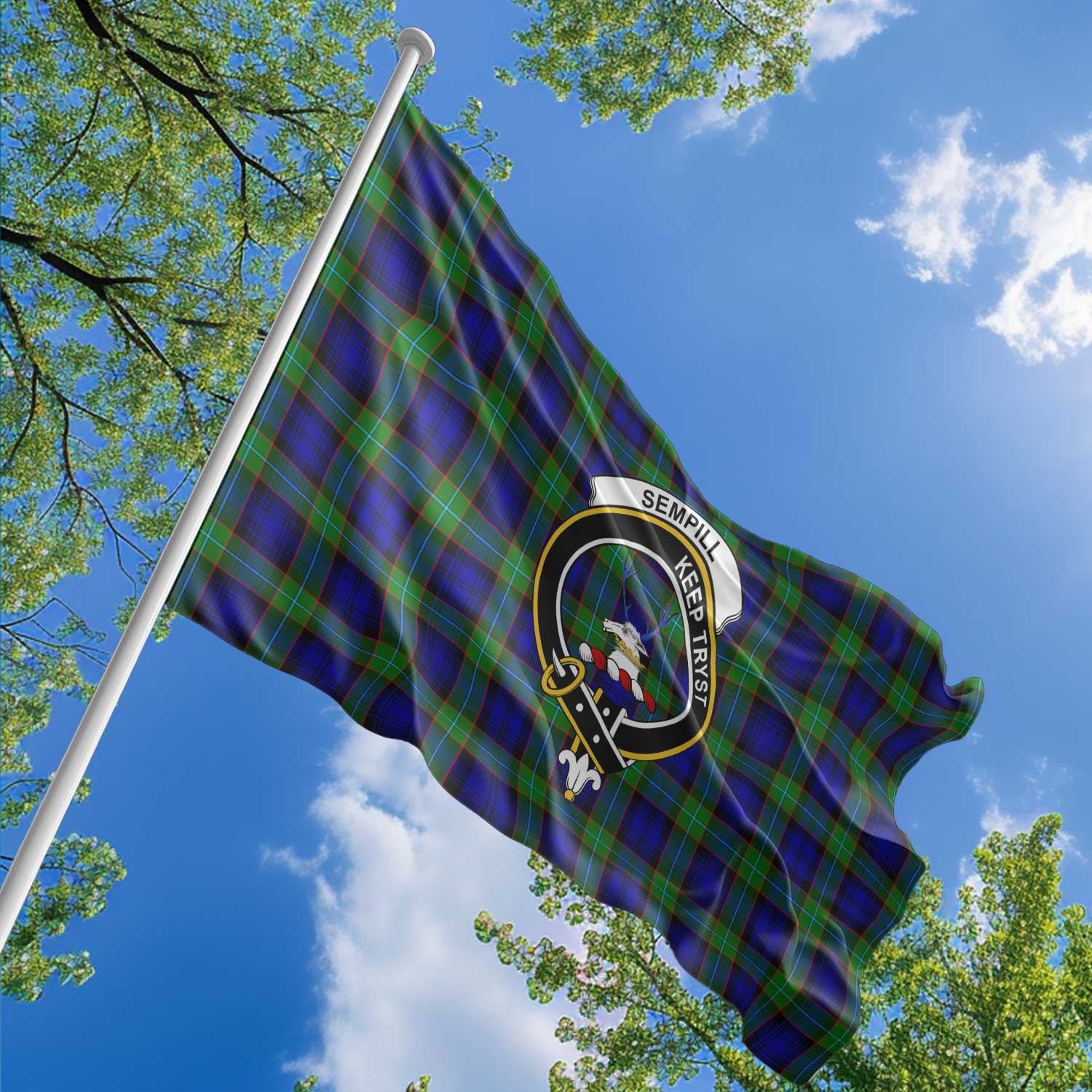 Clan Sempill Tartan Flag Crest And Plaid Basic Style