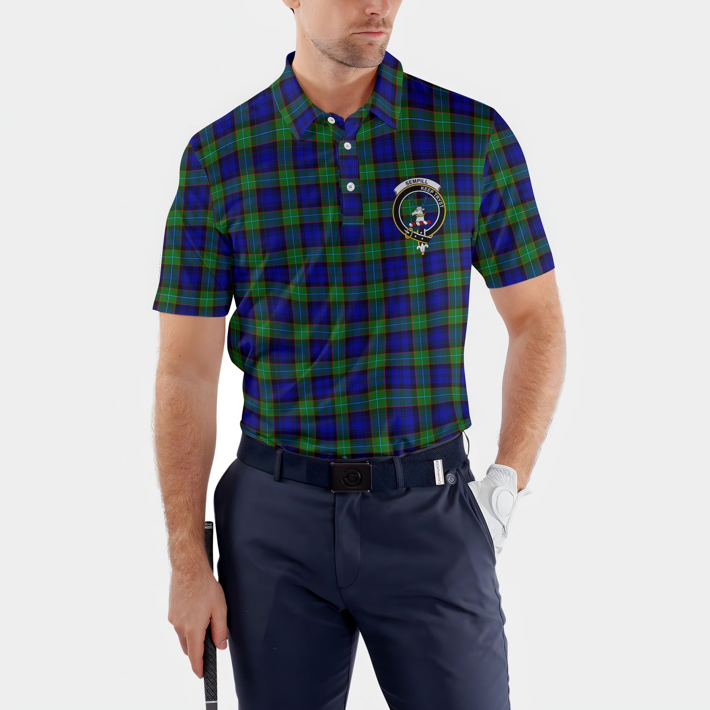 Clan Sempill Tartan Golf Tartan Men Polo Shirt Crest And Plaid Basic Style