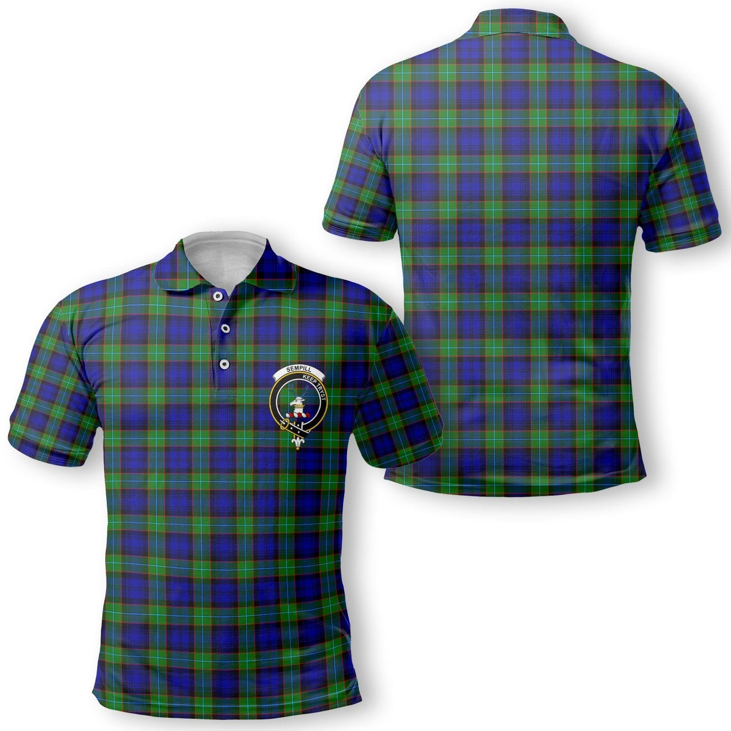 Clan Sempill Tartan Golf Tartan Men Polo Shirt Crest And Plaid Basic Style