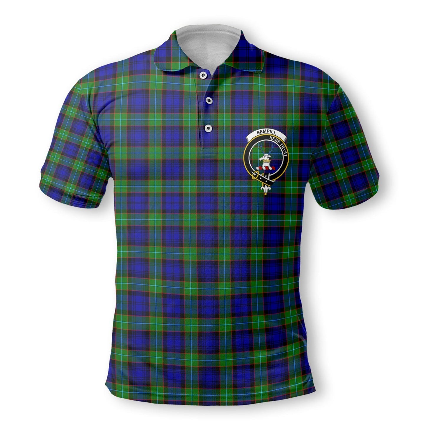 Clan Sempill Tartan Golf Tartan Men Polo Shirt Crest And Plaid Basic Style