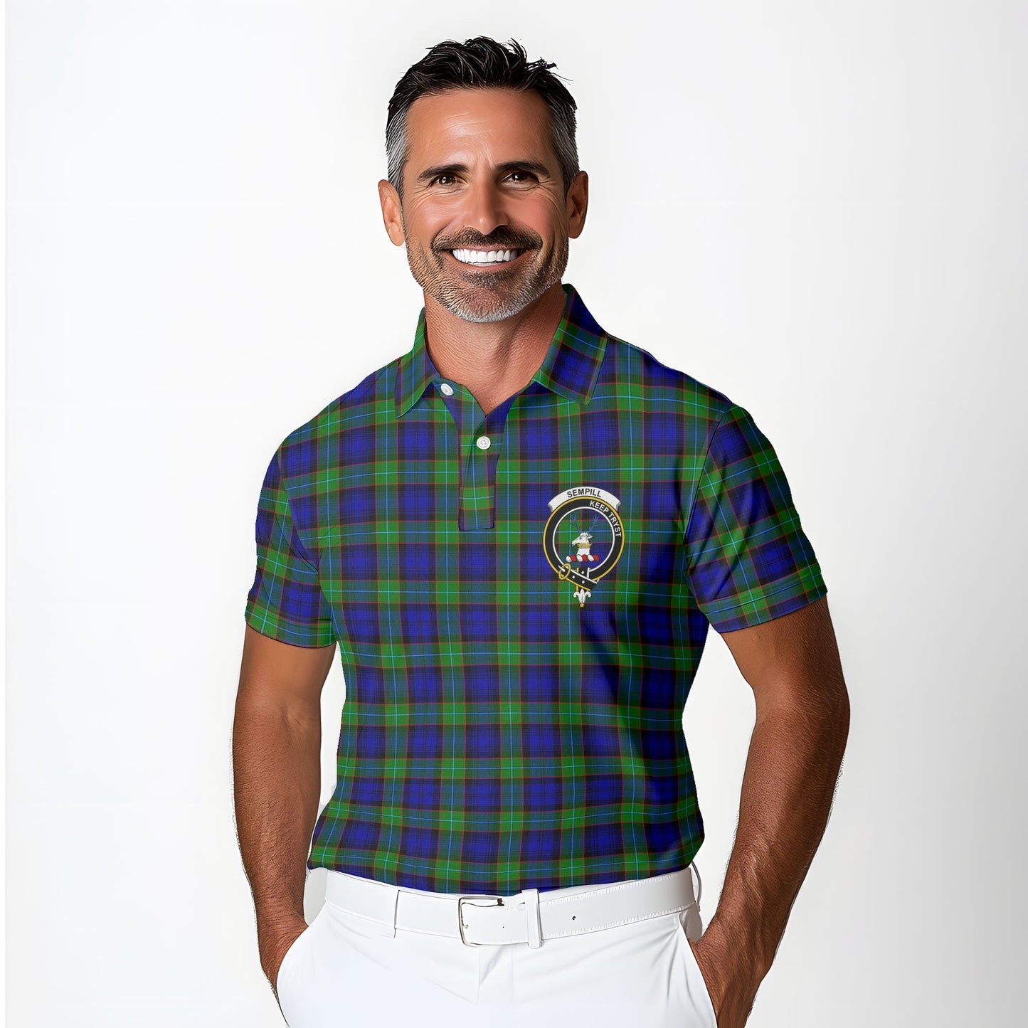 Clan Sempill Tartan Golf Tartan Men Polo Shirt Crest And Plaid Basic Style