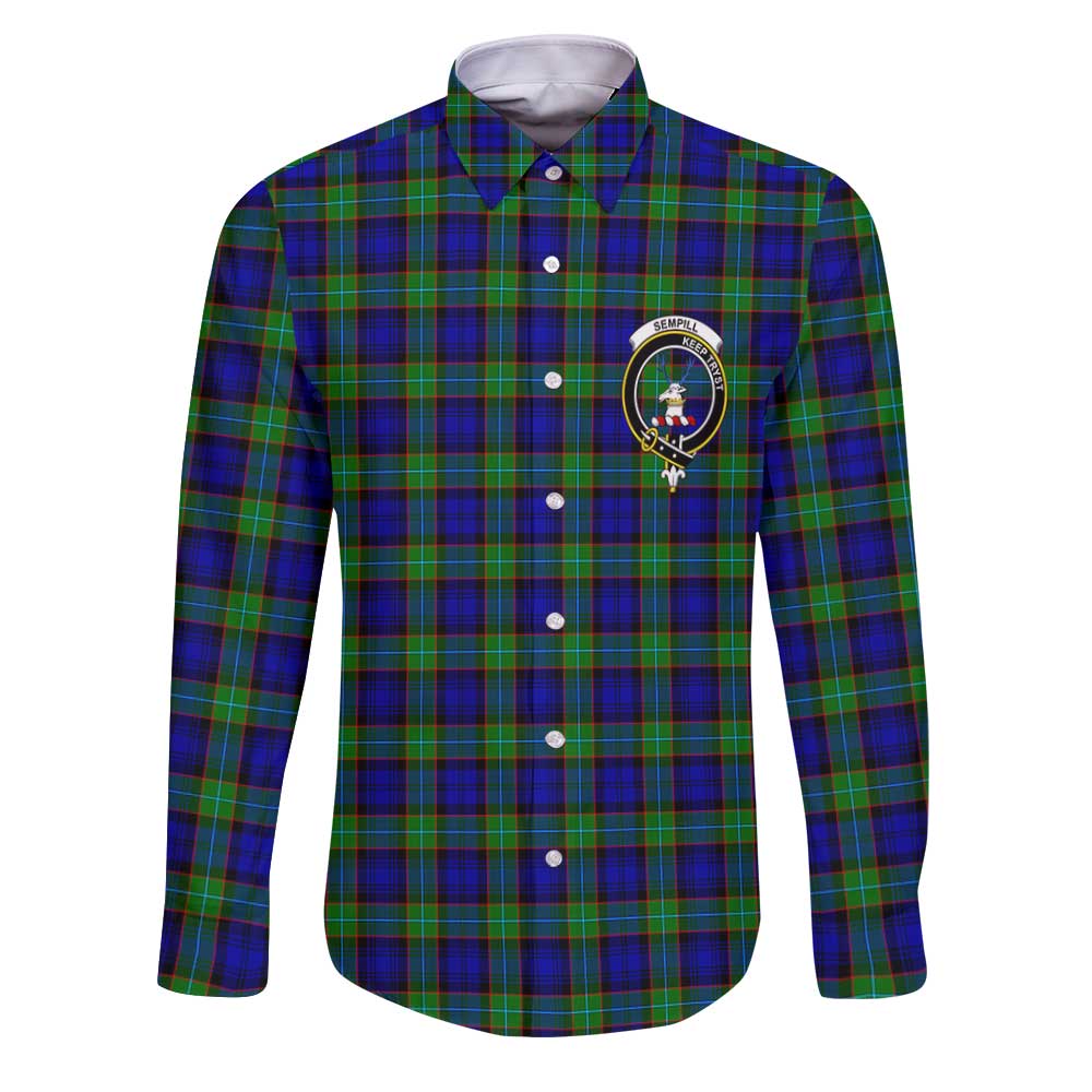 Clan Sempill Tartan Long Sleeve Button Shirt Crest And Plaid Basic Style